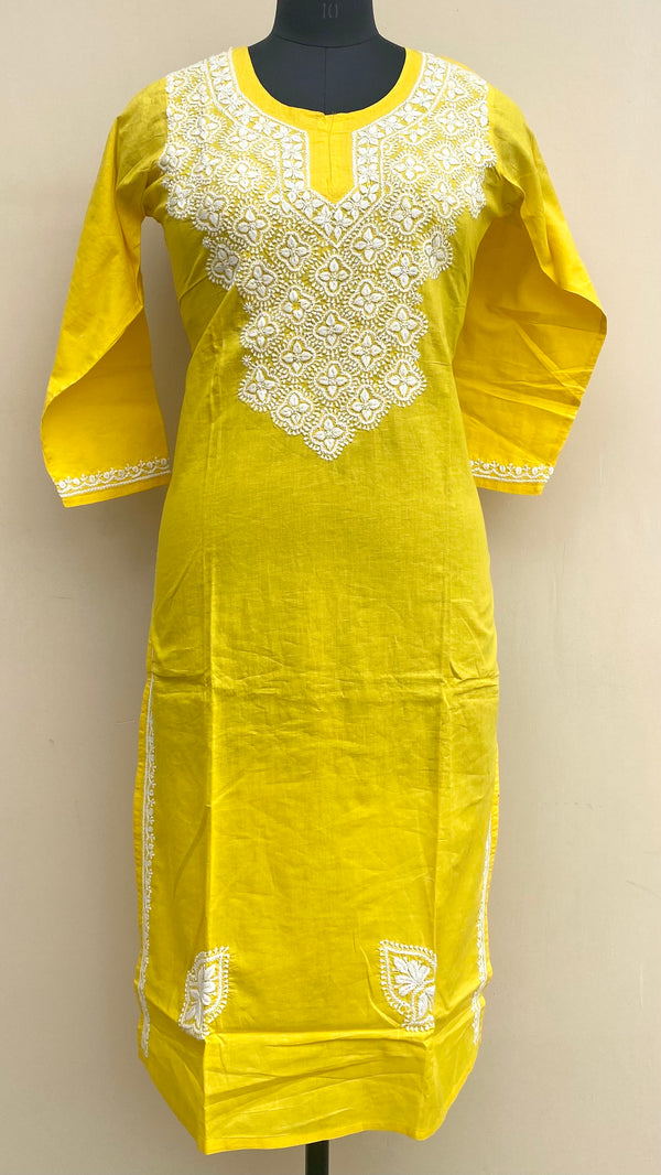 Lucknowi Chikankari Kurti Yellow Mulmul Cotton