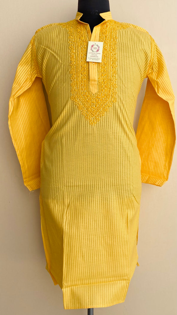 Lucknowi Chikankari Men’s Kurta Yellow Cotton