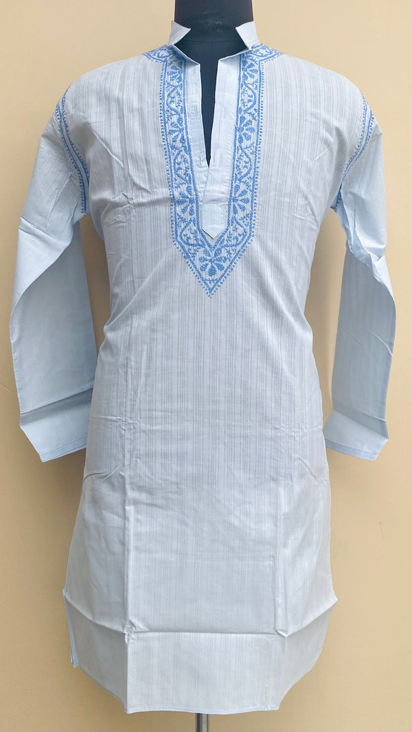 Lucknowi Chikankari Men’s Kurta Blue Cotton