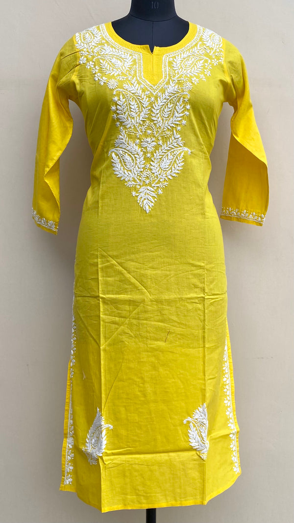 Lucknowi Chikankari Kurti Yellow Mulmul Cotton