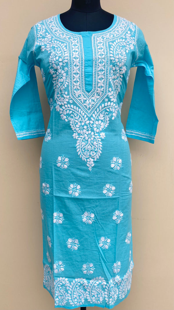 Lucknowi Chikankari Kurti Blue Mulmul Cotton