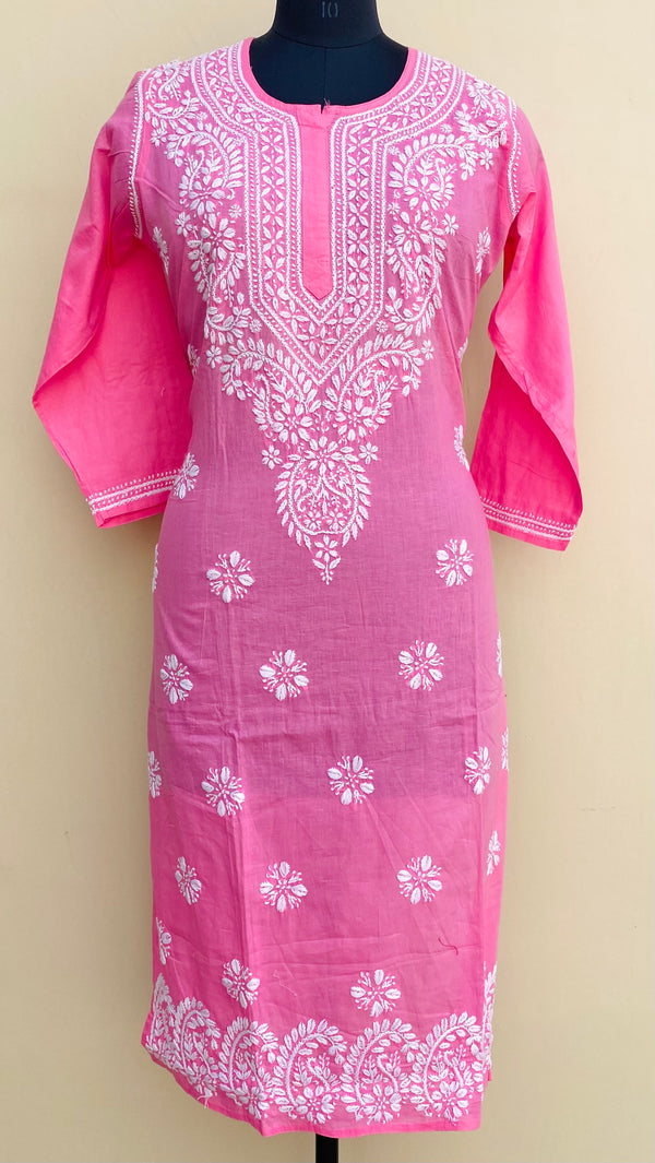 Lucknowi Chikankari Kurti Pink Mulmul Cotton