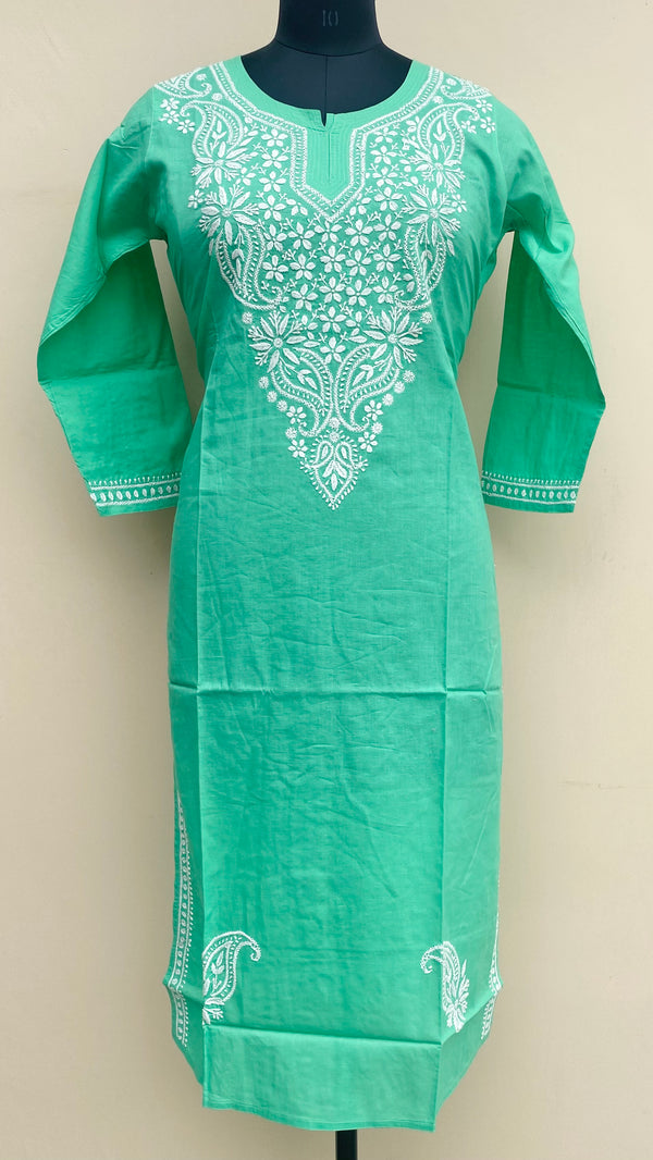 Lucknowi Chikankari Kurti Green Mulmul Cotton