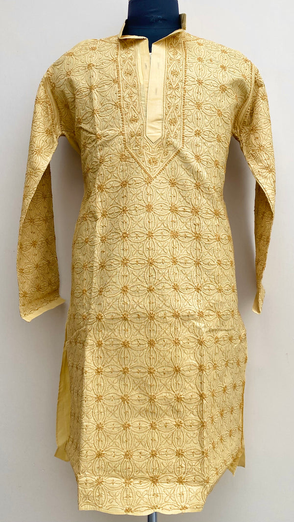 Lucknowi Chikankari Men’s Kurta Beige Cotton