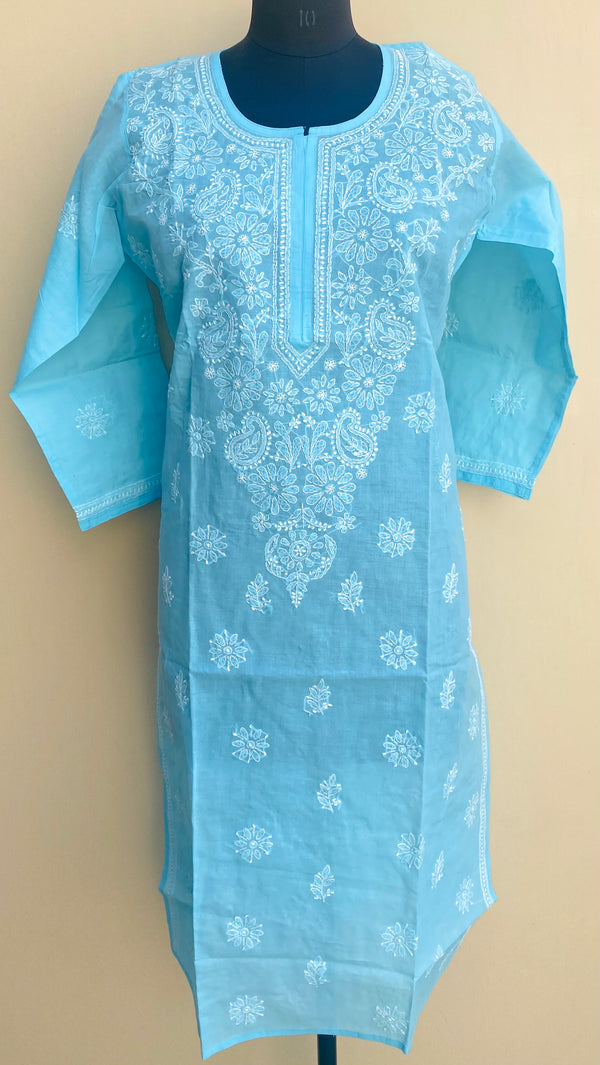 Lucknowi Chikankari Kurti Blue Cotton