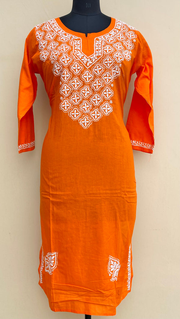Lucknowi Chikankari Kurti Orange Mulmul Cotton