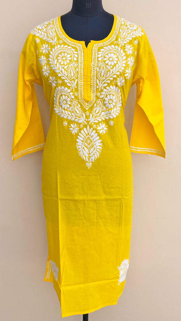 Lucknowi Chikankari Kurti Yellow Mulmul Cotton