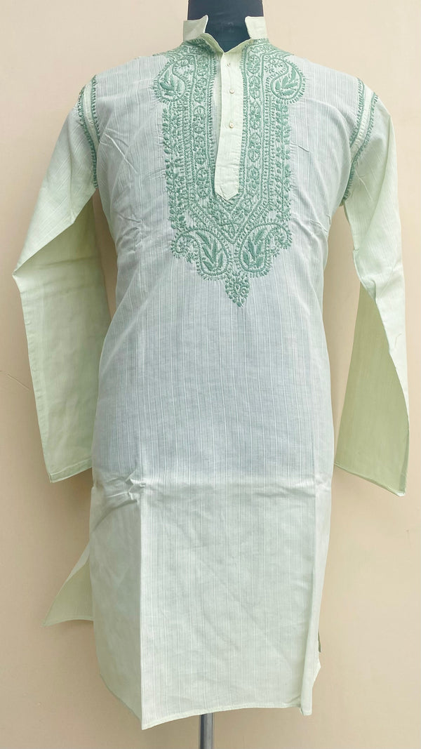 Lucknowi Chikankari Men’s Kurta Pista Green Cotton