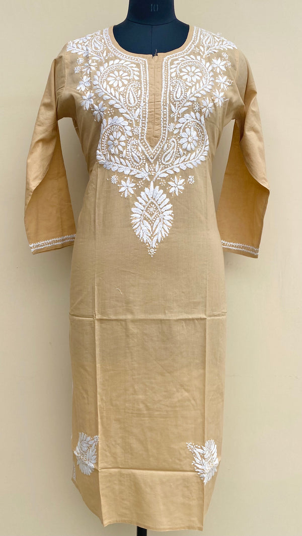 Lucknowi Chikankari Kurti Beige Mulmul Cotton