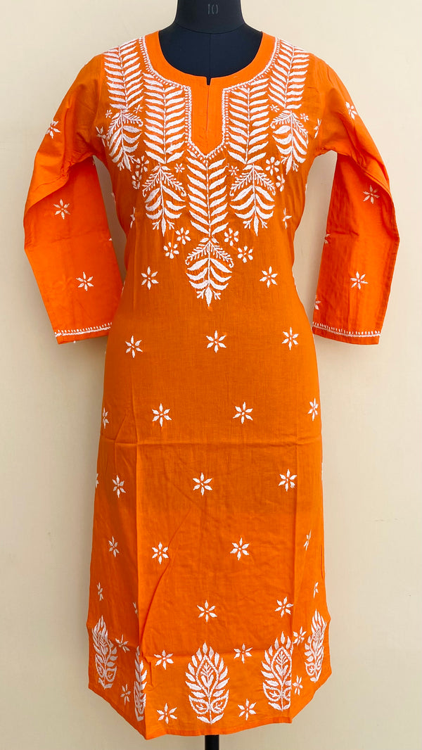 Lucknowi Chikankari Kurti Orange Mulmul Cotton