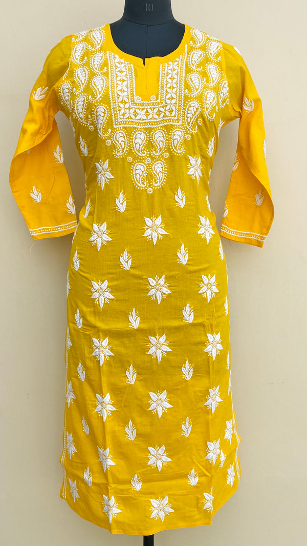 Lucknowi Chikankari Kurti Yellow Mulmul Cotton