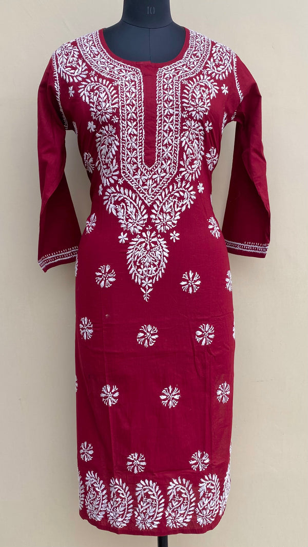 Lucknowi Chikankari Kurti Maroon Mulmul Cotton