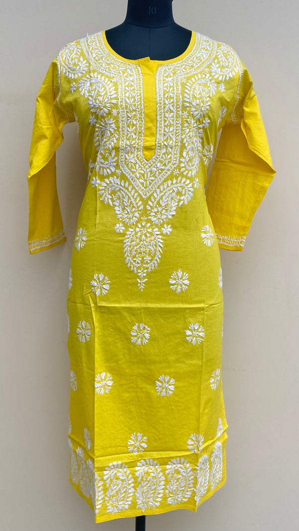 Lucknowi Chikankari Kurti Yellow Mulmul Cotton