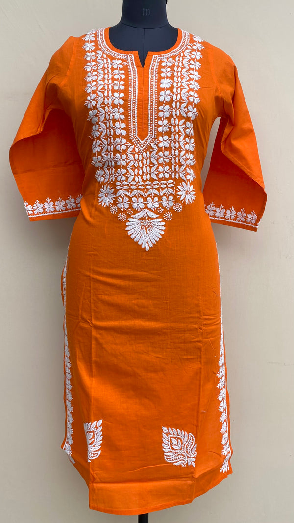 Lucknowi Chikankari Kurti Orange Mulmul Cotton