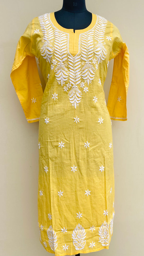 Lucknowi Chikankari Kurti Yellow Mulmul Cotton