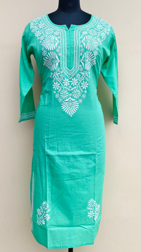 Lucknowi Chikankari Kurti Green Mulmul Cotton