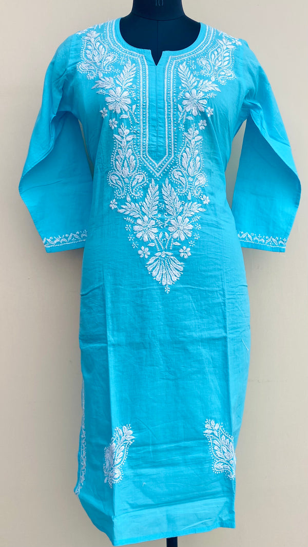 Lucknowi Chikankari Kurti Blue Mulmul Cotton