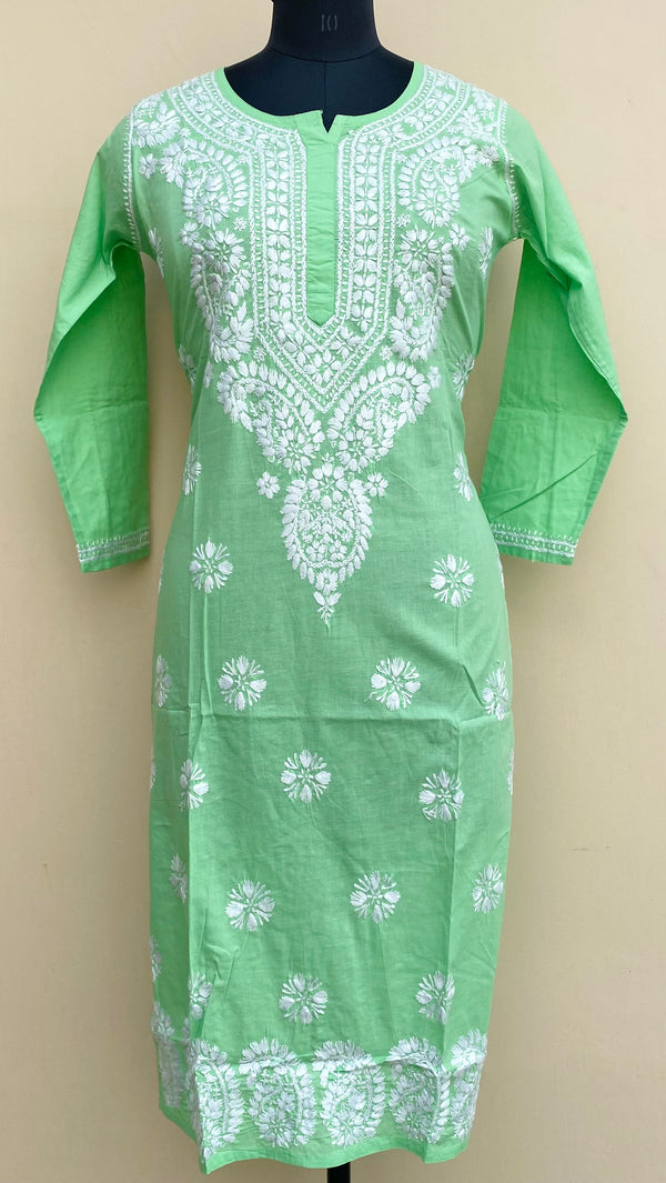 Lucknowi Chikankari Kurti Green Mulmul Cotton