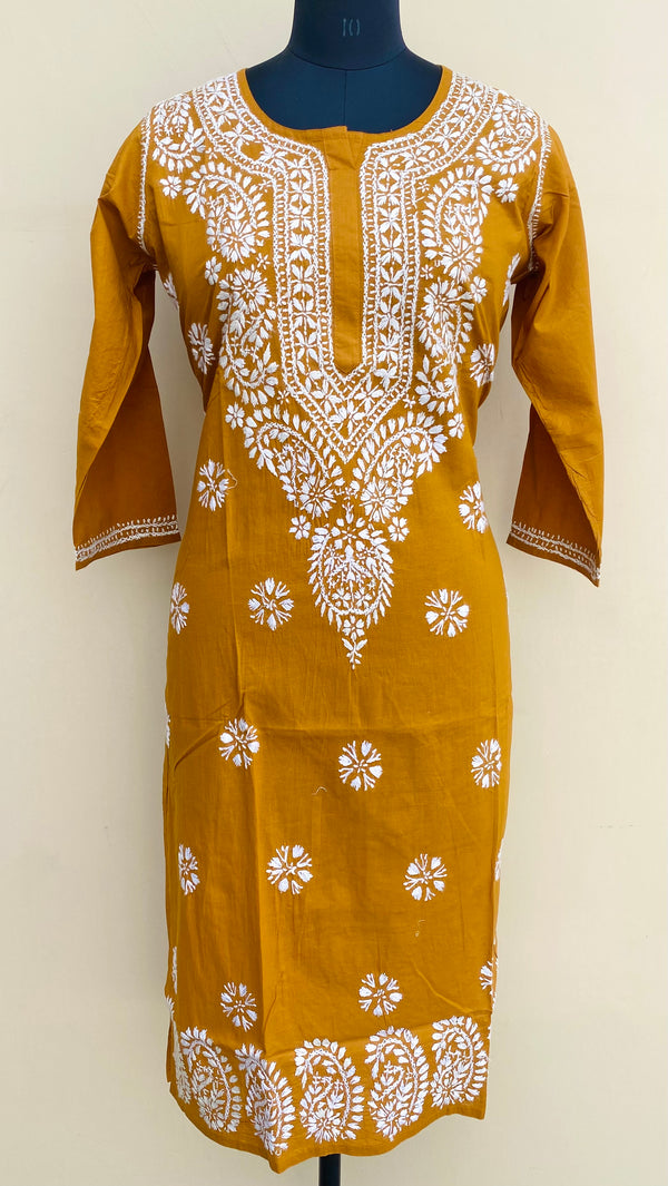 Lucknowi Chikankari Kurti Mustard Mulmul Cotton