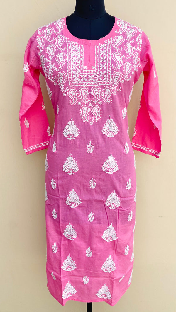 Lucknowi Chikankari Kurti Pink Mulmul Cotton