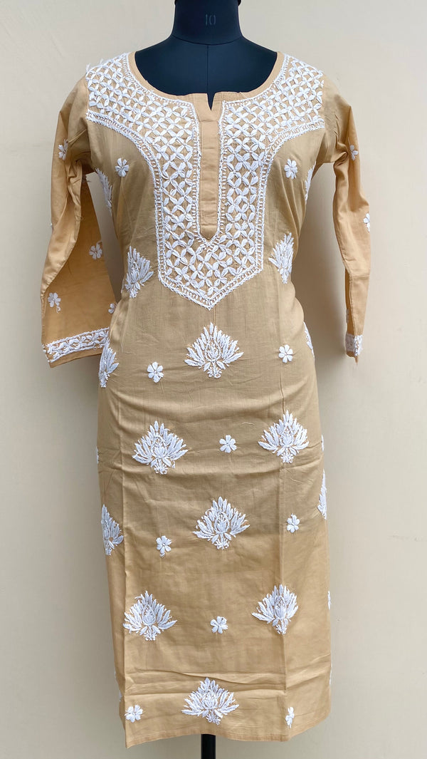 Lucknowi Chikankari Kurti Beige Mulmul Cotton