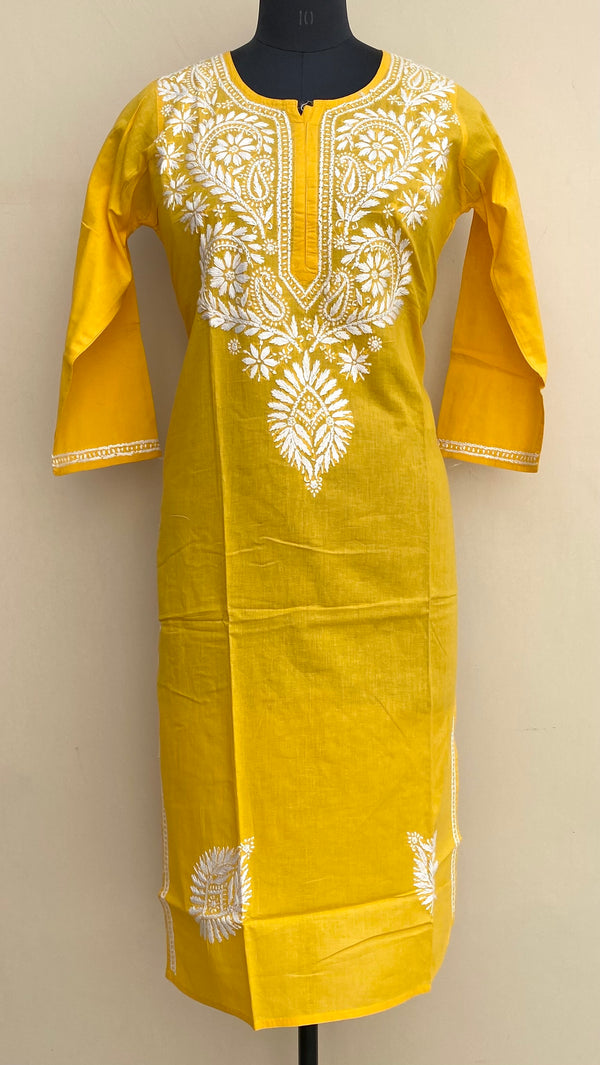 Lucknowi Chikankari Kurti Yellow Mulmul Cotton