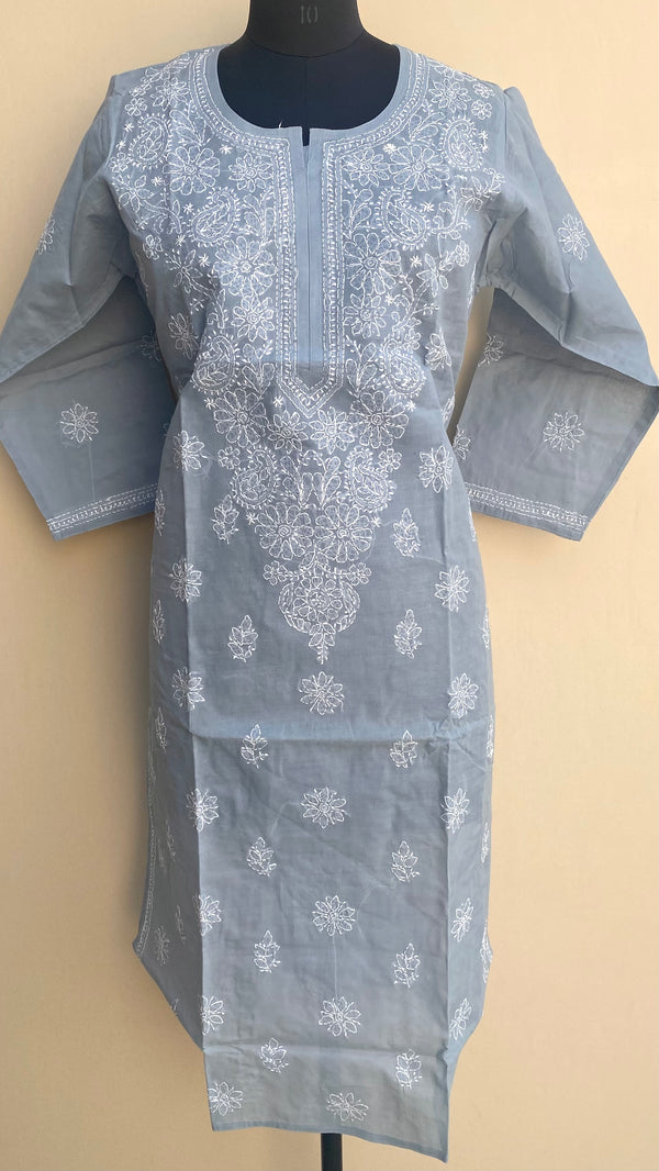 Lucknowi Chikankari Kurti Gray Cotton