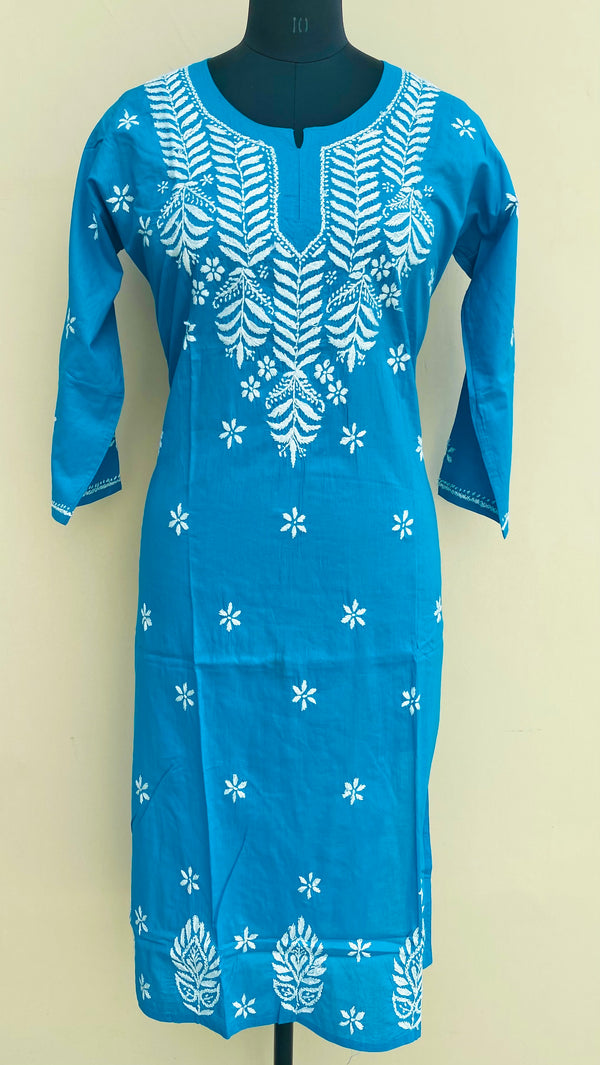 Lucknowi Chikankari Kurti Blue Mulmul Cotton