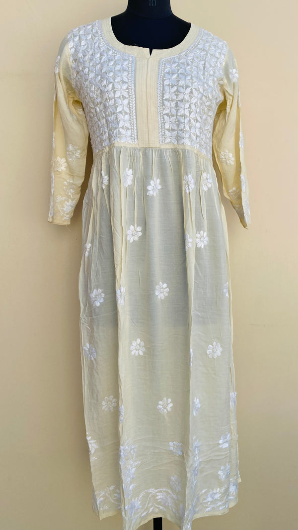 Lucknowi Chikankari Kurti Cream Modal Cotton