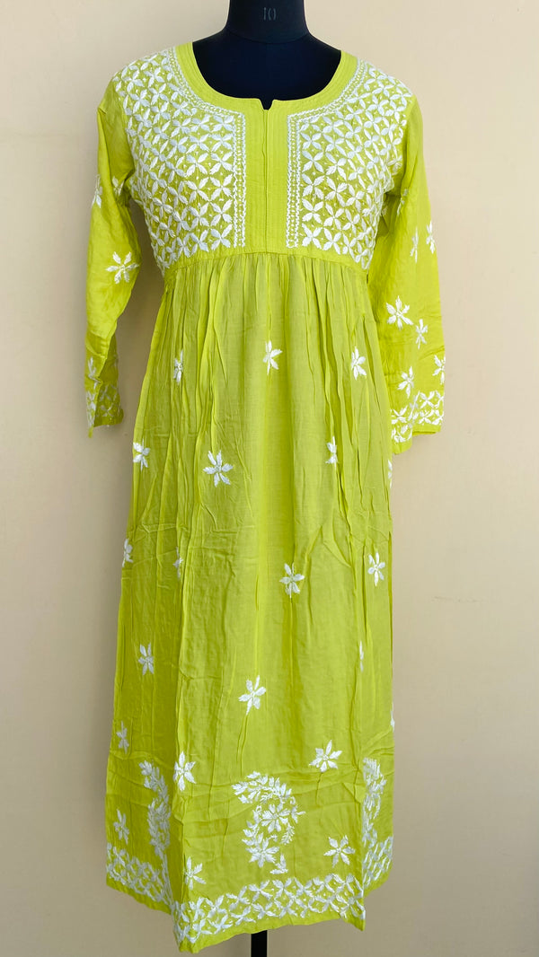 Lucknowi Chikankari Kurti Green Modal Cotton