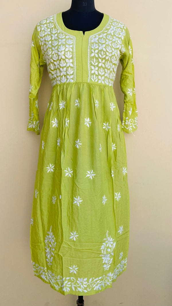 Lucknowi Chikankari Kurti Green Modal Cotton