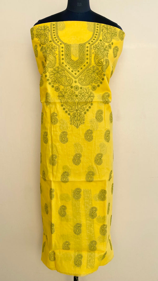 Lucknowi Chikankari Kurta Length Yellow Cotton