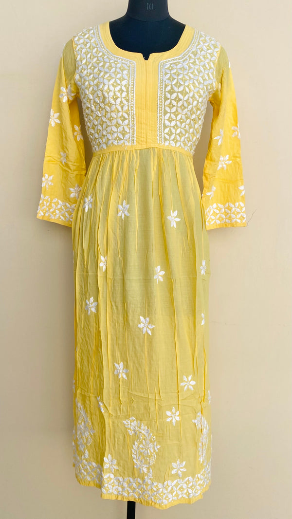 Lucknowi Chikankari Kurti Yellow Modal Cotton
