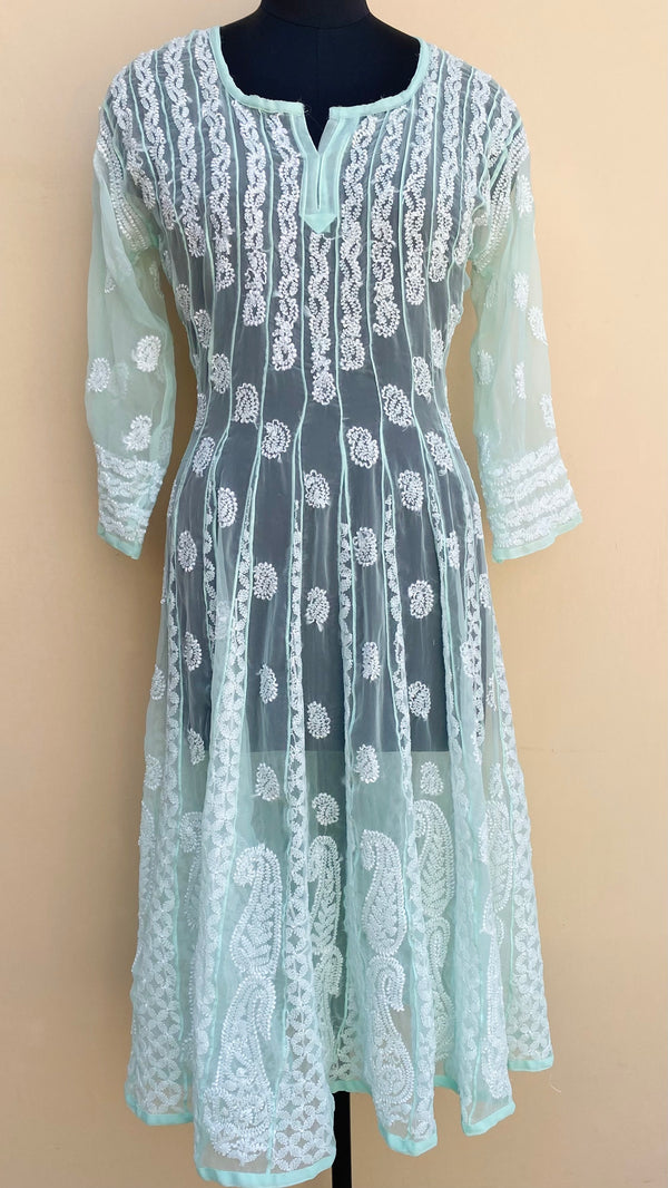 Lucknowi Chikankari Anarkali Kurti Sea Green Georgette