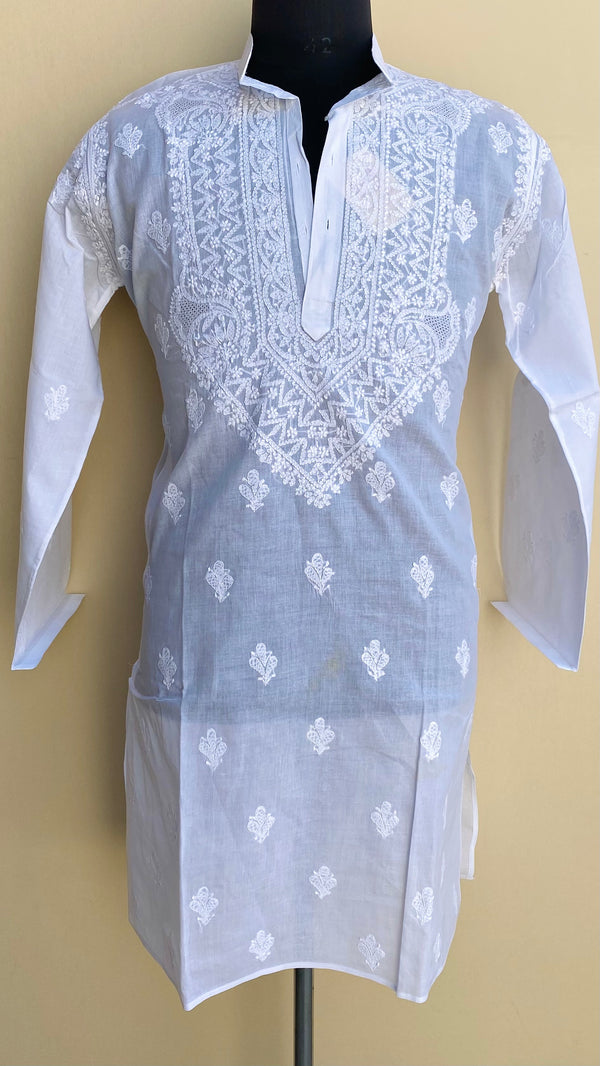 Lucknowi Chikankari Men’s Kurta White Cotton With Jaali Work