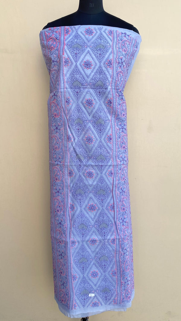 Lucknowi Chikankari Kurta Length Purple Cotton With Jaali Work