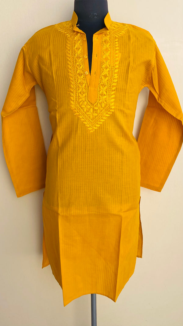 Lucknowi Chikankari Men’s Kurta Mustard Cotton