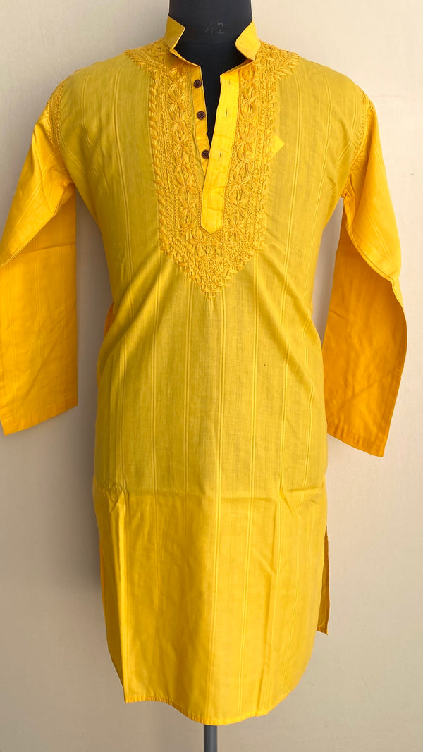 Lucknowi Chikankari Men’s Kurta Yellow Cotton