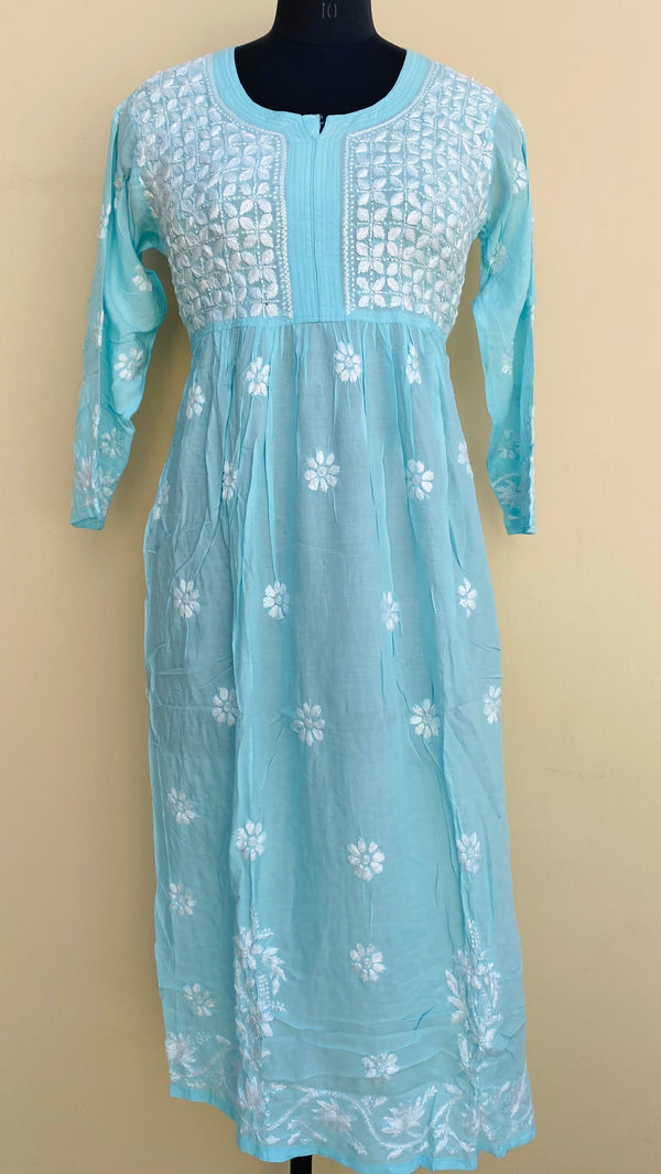 Lucknowi Chikankari Kurti Blue Modal Cotton