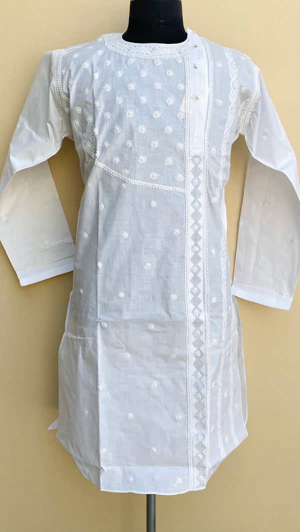 Lucknowi Chikankari Men’s Angrakha Kurta White Cotton