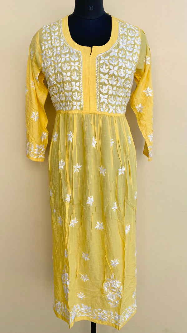 Lucknowi Chikankari Kurti Yellow Modal Cotton
