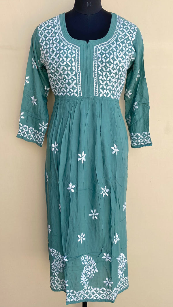 Lucknowi Chikankari Kurti Teal Green Modal Cotton