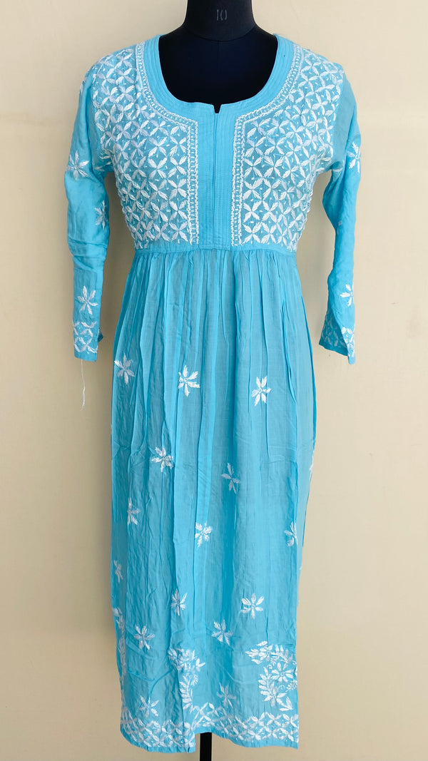 Lucknowi Chikankari Kurti Blue Modal Cotton