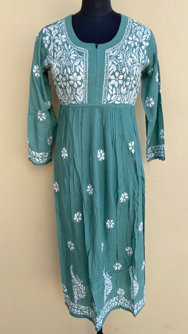 Lucknowi Chikankari Kurti Teal Green Modal Cotton