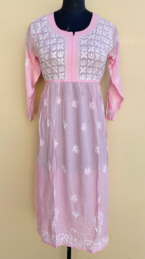 Lucknowi Chikankari Kurti Pink Modal Cotton