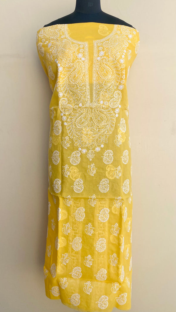 Lucknowi Chikankari Kurta Length Yellow Cotton