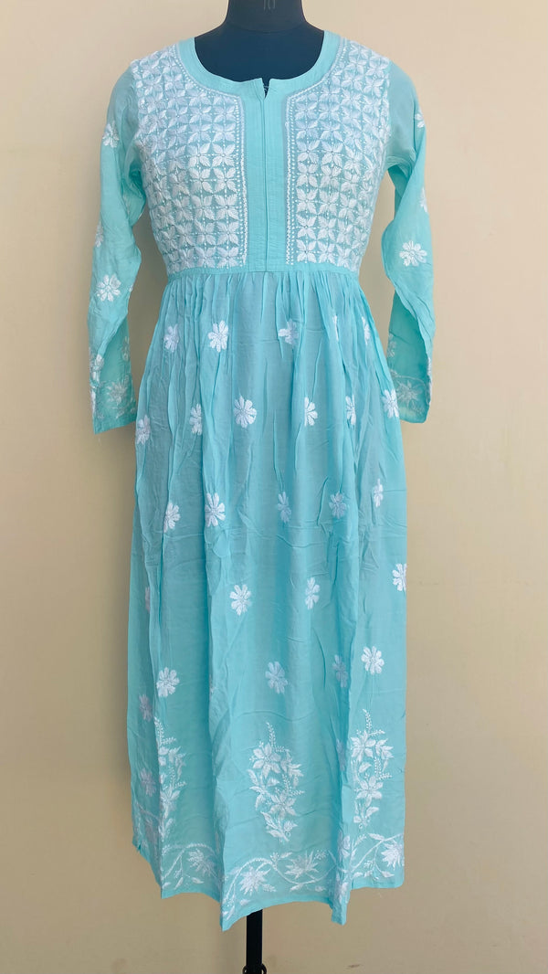 Lucknowi Chikankari Kurti Sea Green Modal Cotton
