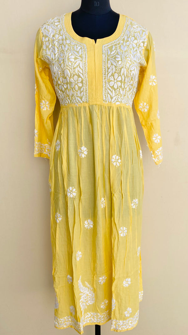 Lucknowi Chikankari Kurti Yellow Modal Cotton