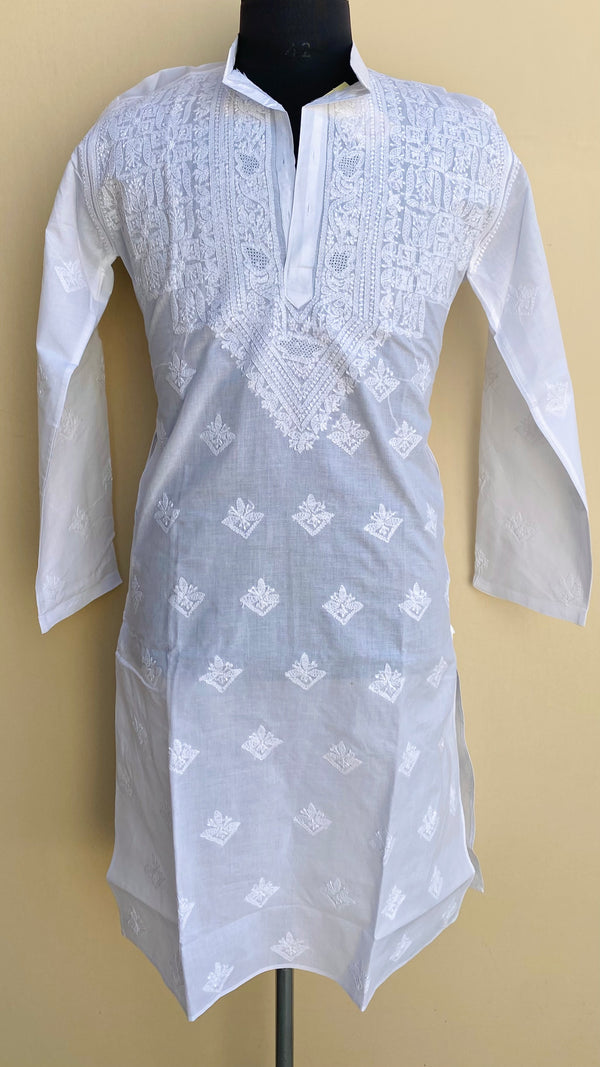 Lucknowi Chikankari Men’s Kurta White Cotton With Jaali Work