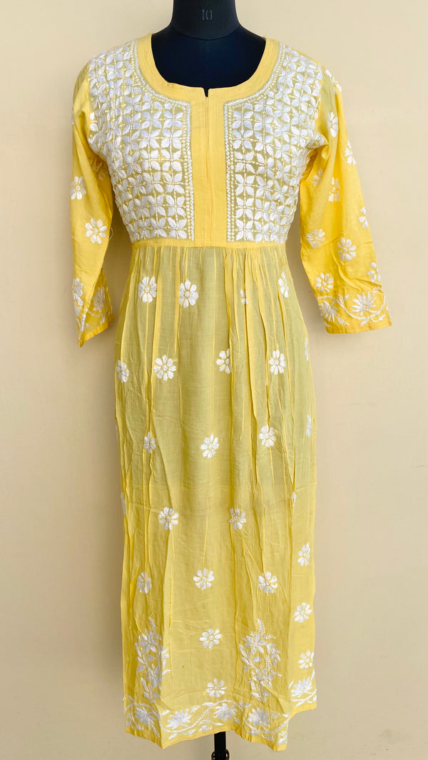 Lucknowi Chikankari Kurti Yellow Modal Cotton